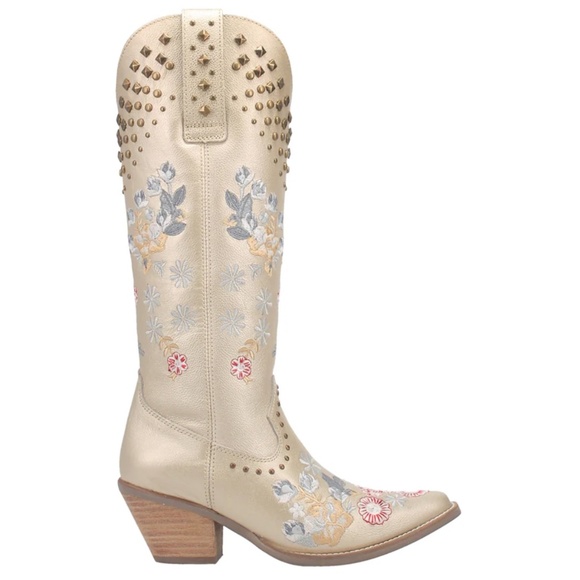 Dingo Poppy Floral embroidered Metallic Studded Snip Toe Cowboy Boots DI 732 - Picture 5 of 8